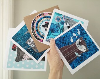 Five cute otter themed all occasion cards - blank inside for your own message