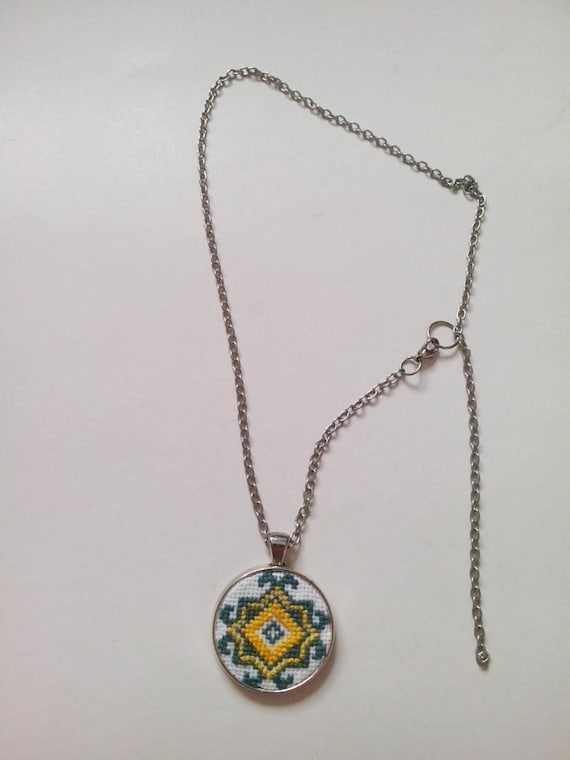 Folk Medallion-traditional Embroidery,romanian Folk,ethnic Pendant