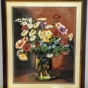 Framed Goblin, Needlepoint Tapestry, GLASS with FLOWERS, Wall Decoration, Home Tapestry, Work of Art, Hand Embroidered Goblin