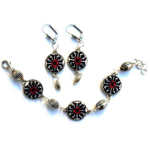 Earrings and Bracelet Set Cross stitch Jewelry  Micro Embroidered Cross Stitch Jewelry Girlfriend Gift Mother's Day Romantic Accesssories