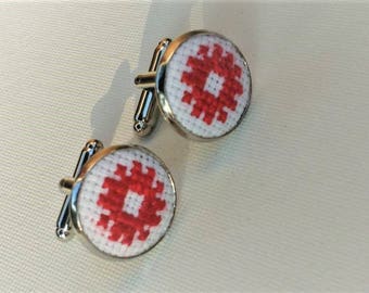 Men's Cufflinks Wedding Embroidered Cufflinks for Groom Handmade Elegant and Ethno Style Embroidered Cufflinks Gift for Him Boyfriend Gift