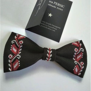 Embroidered men Bow Tie Wedding Black and Red Bow Tie Groom Bow Tie Cross stitched Tie Husband Gift Men Bow