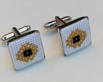 Men's Cufflinks Handmade Elegant and Ethno Style Embroidered Cufflinks Gift for Him Boyfriend Gift Groom Accessories