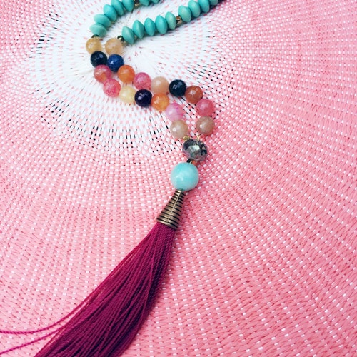 Amazonite Tassel Necklace / Long Earth Tassel Necklace / Hand Etsy