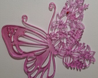 Handmade Resin Art 14" Pink Ice Butterfly Suncatcher / Window Hanging / Butterfly Wall Decor