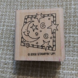 Moon & Stars Used Wood / Rubber Stamp