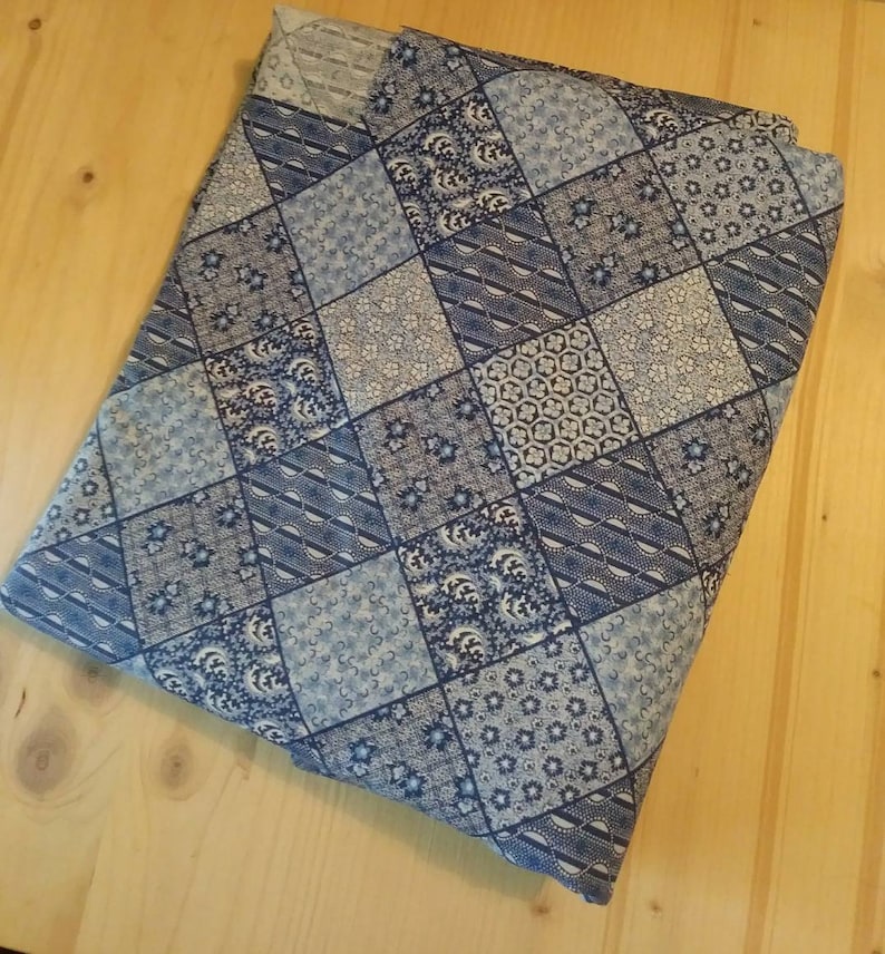 Country Farmhouse Blue Quilt Pattern Cotton Fabric Material