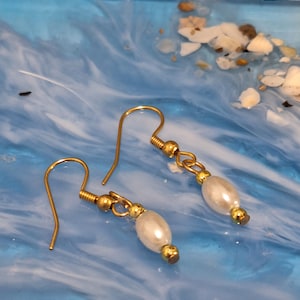 Handmade Glass White Pearl Beaded Drop Earrings Faux Pearl Gorgeous Pierced Earrings #208