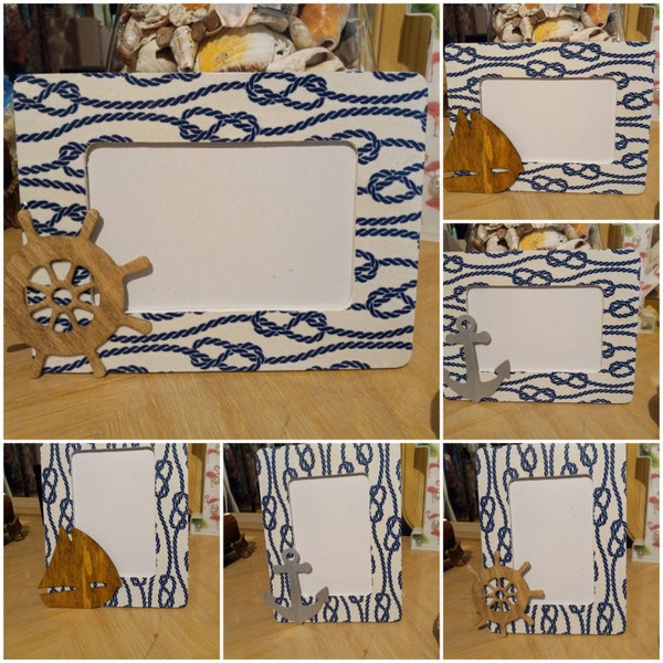 Personalized Nautical Rope Boating Theme Wood Decoupage Photo Frames / Freestanding Frame / Sailboat / Anchor / Ship Wheel