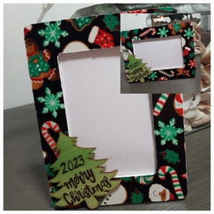 Personalized Year Festive Everything Christmas Decoupage Photo Picture Frame / Snowman / Santa/ Candy Freestanding Frame