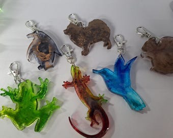 Handmade Resin Art Animal Keychain / Squirrel / Bird / Dog / Lizard / Penguin / Frog Keychains /  Zipper Pulls / Great Gift
