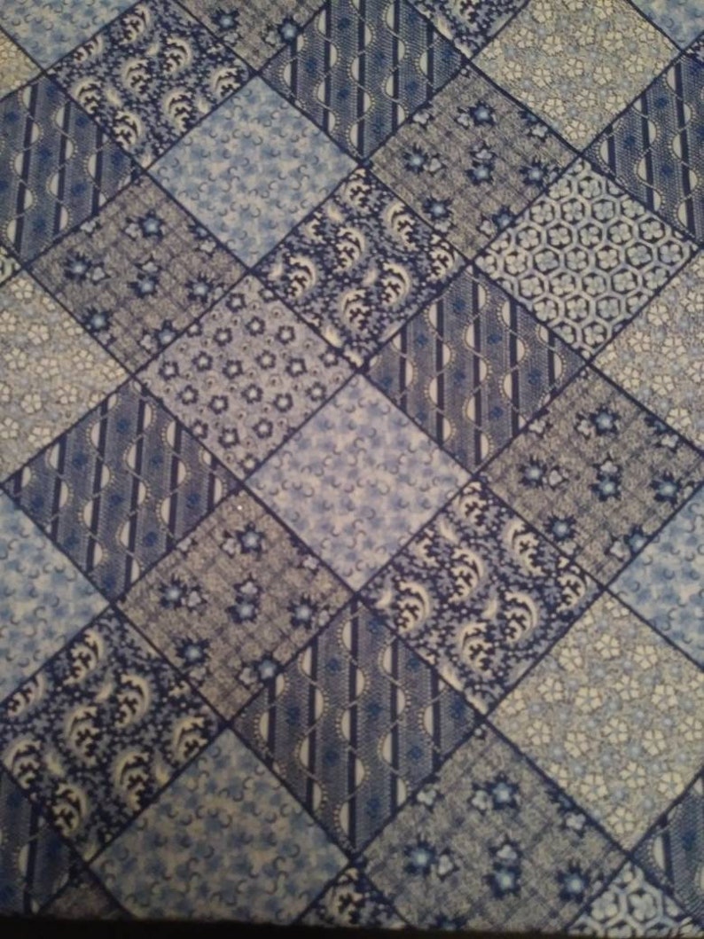 Country Farmhouse Blue Quilt Pattern Cotton Fabric Material