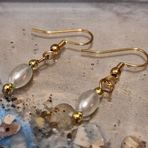 Handmade Glass Pale Blue Pearl Beaded Drop Earrings Faux Pearl Gorgeous Pierced Earrings #200