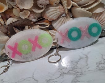 Hand Crafted Resin Art XOXO Oval Keychain