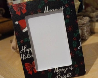 Custom Year Merry Christmas Happy Holidays Merry & Bright Decoupage Photo Picture Frame / Freestanding Frame