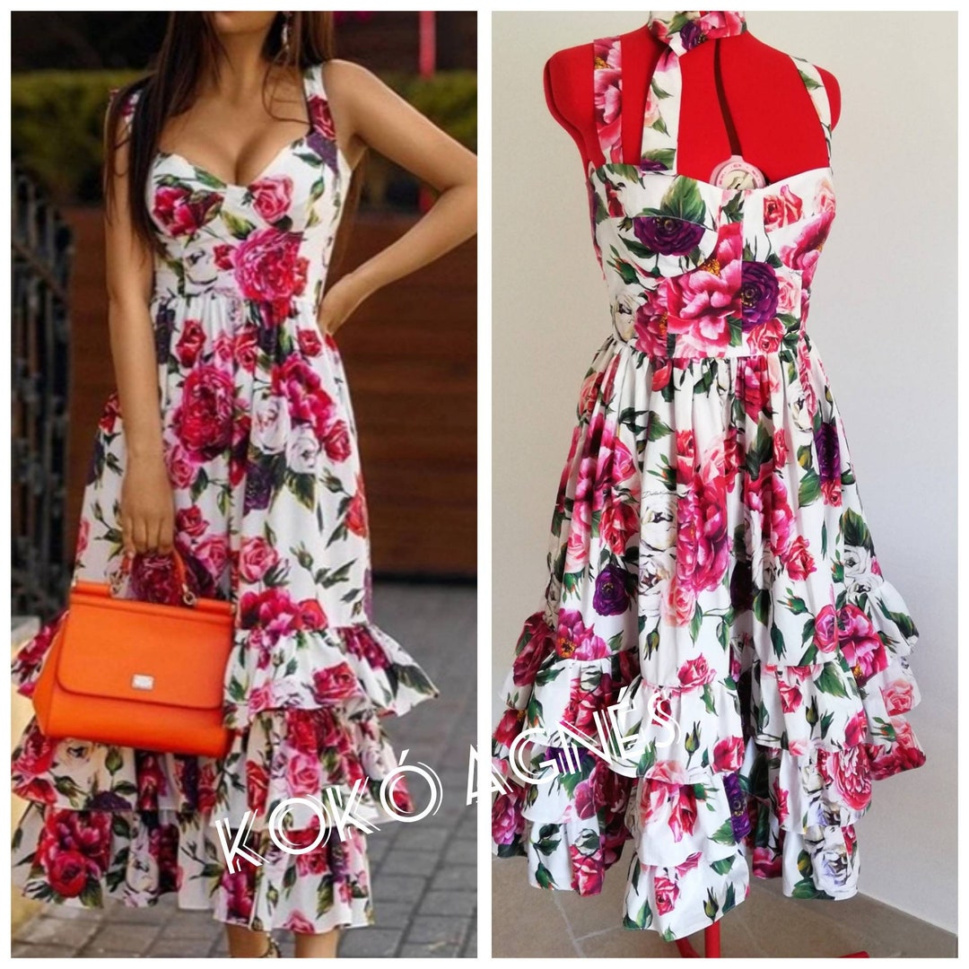 Peony Embroidered Midi Gown with Lace Accents