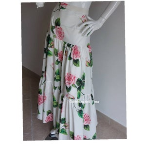 Cotton midi # whitE bacgraund #Maxi skirt with roses