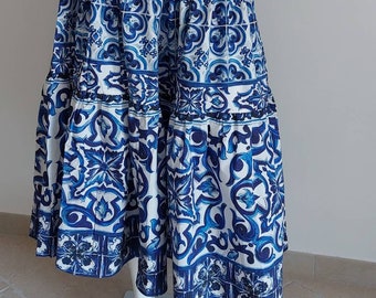 Cotton midi skirt #italian style#majolica#