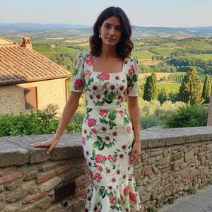 Midi #floral # handmade # satin #dress#summer #Italian