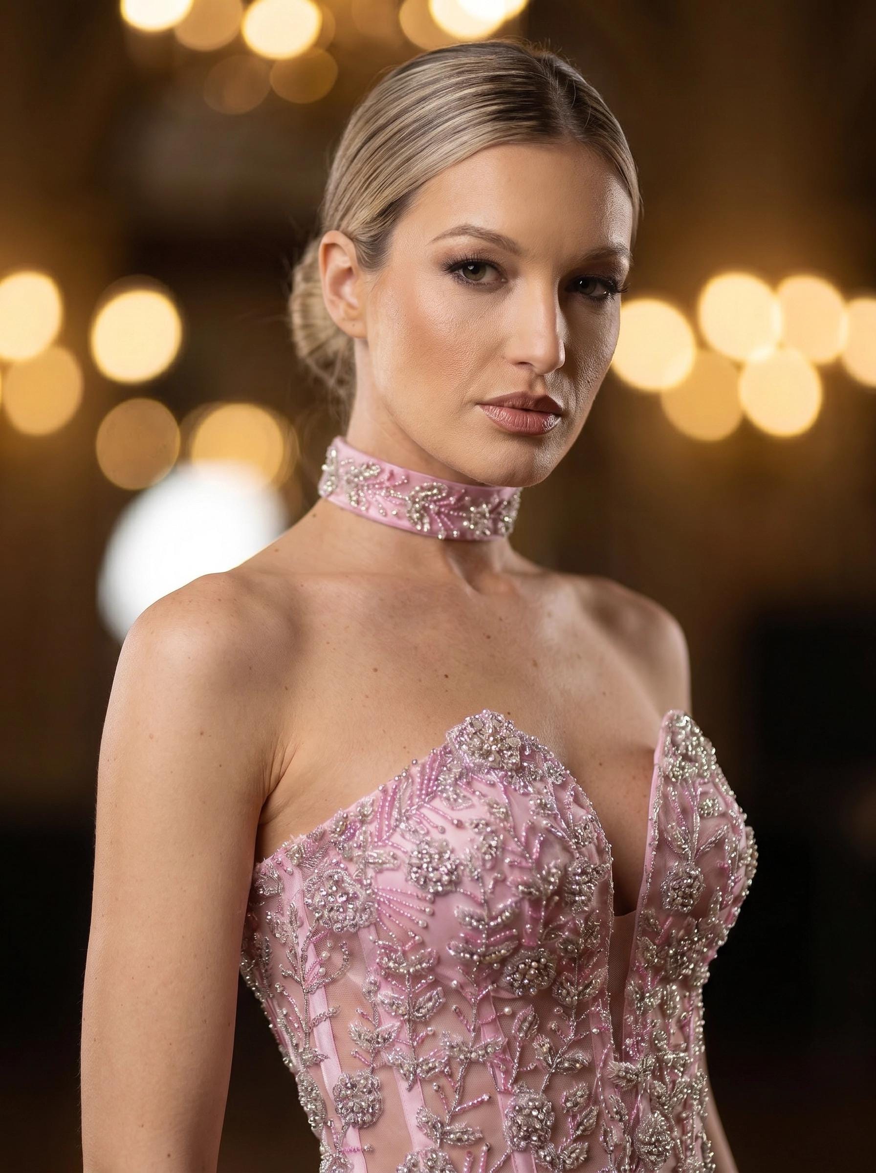 pink dress with beads Elegant Pink Mermaid Court Train Prom Dresses wth Silver Beads