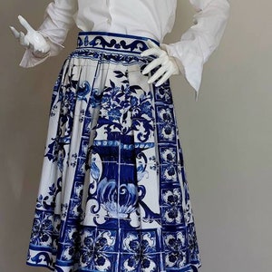 Cotton #majolica skirt # #majolica blue #Italian