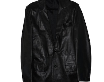 90's Saddlery Mens Black Leather jacket Size 40 Long
