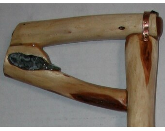 Inlaid Walking Cane with Handle, 10 Polished Stones and Copper Inlays, Spalted Diamond Willow Wood, Custom Engraved Option, USA