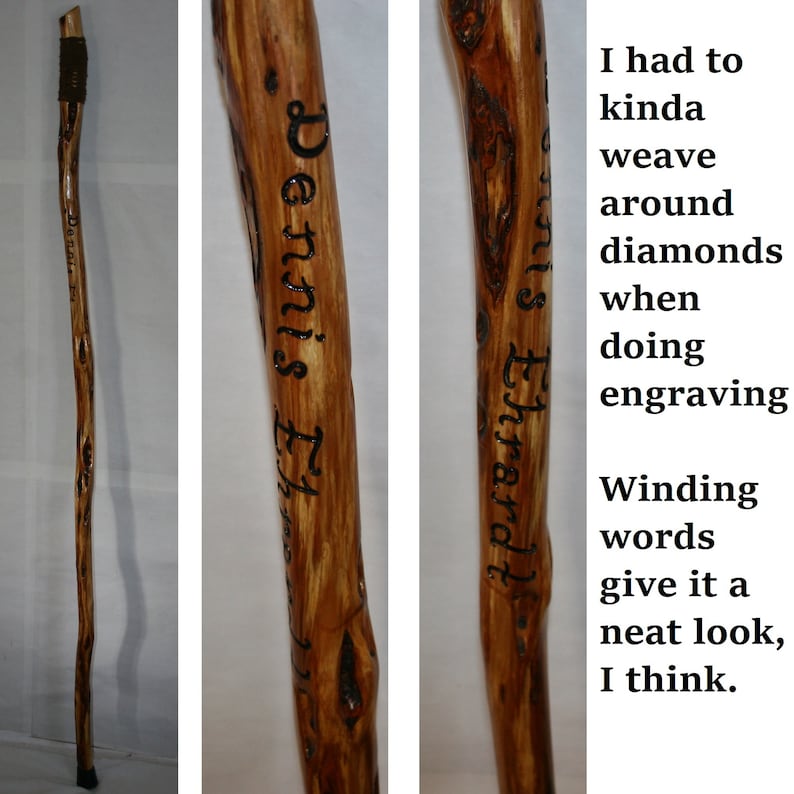 Personalized Walking Stick, Engraved Custom Wooden Hiking Staff, OOAK Polished Rustic Natural Finished Diamond Willow Wood, Minn., USA image 10