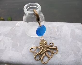 Keyring octopus bronze blue