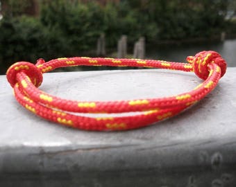 Surfer bracelet, red yellow 3 mm, sail sailor bracelet, climbing cord rope knot bracelet, nautical maritime, sea ocean beach