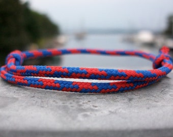 Surfer bracelet, blue red 2.5 mm, fine ribbon for narrow wrists, sailor surfer bracelet, climbing cord rope cordage knot, nautical