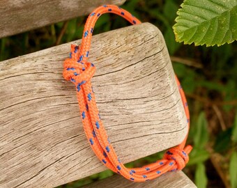 Cord bracelet, orange blue 3 mm, sailor bracelet, surf jewelry, climbing cord knot bracelet, surfing sailing climbing