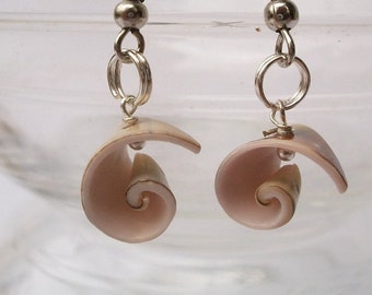 Shell earrings, snail, spiral, summer, holiday, beach, also as ear clip