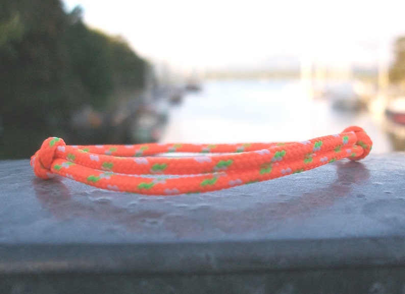Surfer bracelet, neon orange light green white 2.5 mm, fine ribbon for narrow wrists, sailor surfer bracelet, sea ocean beach image 1