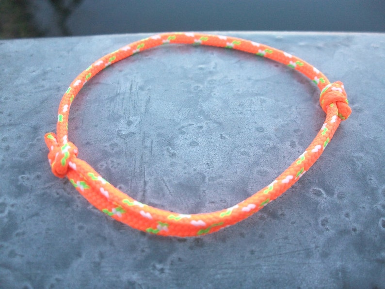 Surfer bracelet, neon orange light green white 2.5 mm, fine ribbon for narrow wrists, sailor surfer bracelet, sea ocean beach image 4