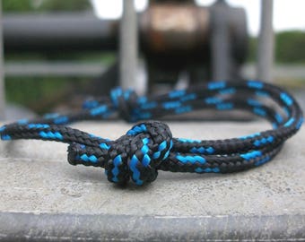 Surfer bracelet, black blue 3 mm, sailor bracelet, maritime nautical, sea ocean beach, climbing cord knot bracelet, surfing sailing climbing