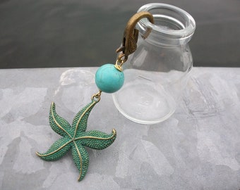 Keyring starfish turquoise bronze