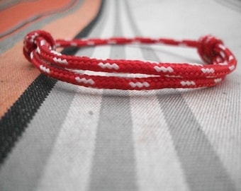 Surfer bracelet red white, sail rope bracelet 3 mm, maritime, nautical, marine, sail bracelet, rope knot bracelet, sailing, surfing, climbing