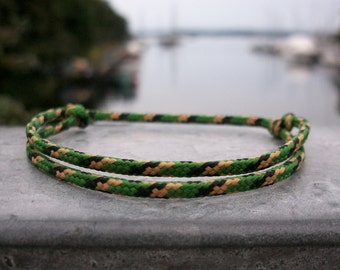 Surfer bracelet, green camouflage 2.5 mm, fine strap for narrow wrists, sailor surfer bracelet, climbing cord rope rope knot, nautical