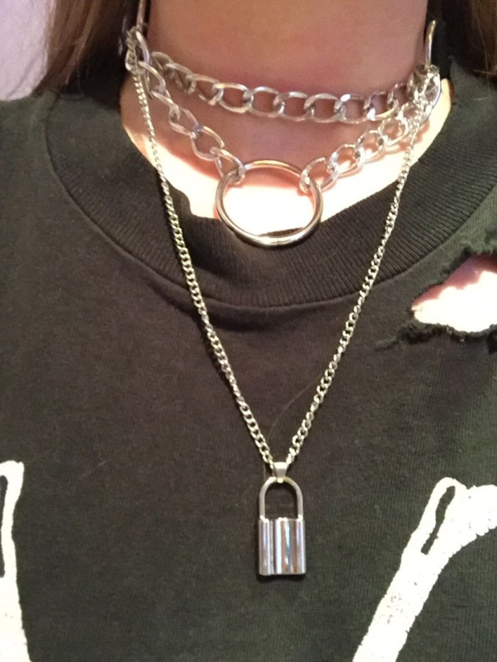 Layered Padlock Choker Necklace Chain Grunge Punk Emo Goth Etsy