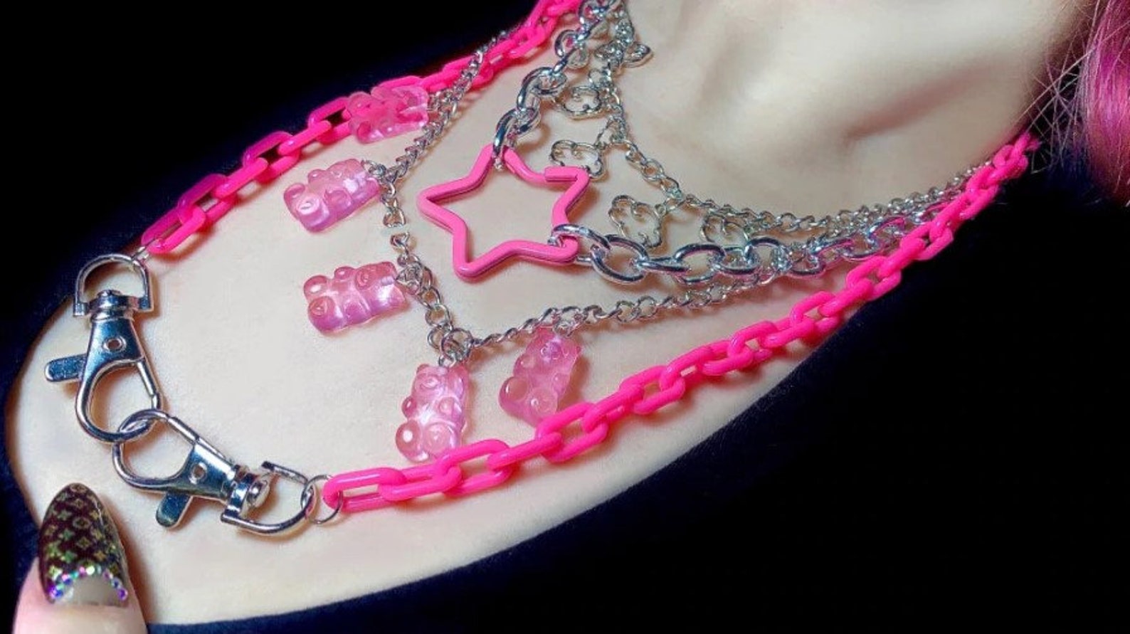 Cute Alternative Pink Charm Necklace / Tik Tok Egirl Eboy Etsy