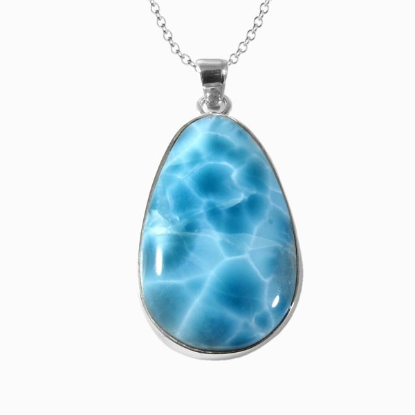 Larimar Teardrop pendant Fiona |  925 sterling silver | 1.9 inches rectangular large stone | Dominican  jewelry handcrafted by Larimar Magic