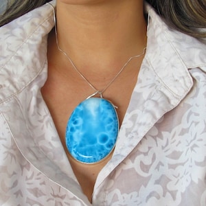 Larimar X Large Oval Pendant - Enchanted Island | 925 sterling silver | HUGE 3.1 inches |  Jewelry handcrafted by Dominican Artisans