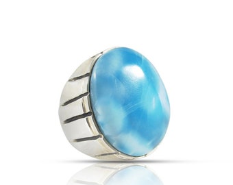 ドミニカ共和国産 ラリマー　シルバーリング ドミニカ産ラリマーリング - 925ソリッドスターリングシルバー