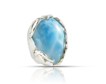 Larimar Men Ring Apollo - 925 sterling silver - large authentic stone - Masterfully handcrafted by Dominican Artisans - gift for him