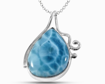 Larimar pendant Olivia |  925 sterling silver | 2 inches top quality large stone | Dominican  jewelry handcrafted by Larimar Magic.