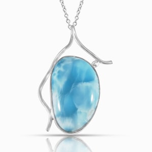 Larimar Large Pendant Ivanna | 2.2 inches | 925 sterling silver - Authentic stone | Dominican Jewelry Handcrafted by Larimar Magic.