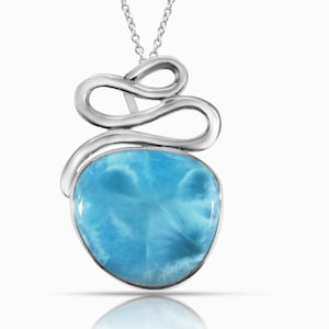Larimar Pendant Mia - 925 Sterling Silver - large authentic stone - Dominican Handcrafted jewelry by Larimar Magic.