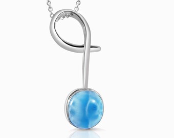 Larimar Pendant oval stone, high quality, handmade by Dominican Artisans, healing crystal.  Directly from the source