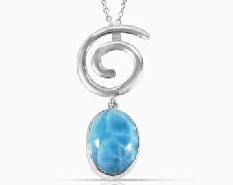 Larimar Pendant Delia | 2 inches | 925 Sterling Silver | Authentic stone | Dominican Handcrafted jewelry by Larimar Magic.